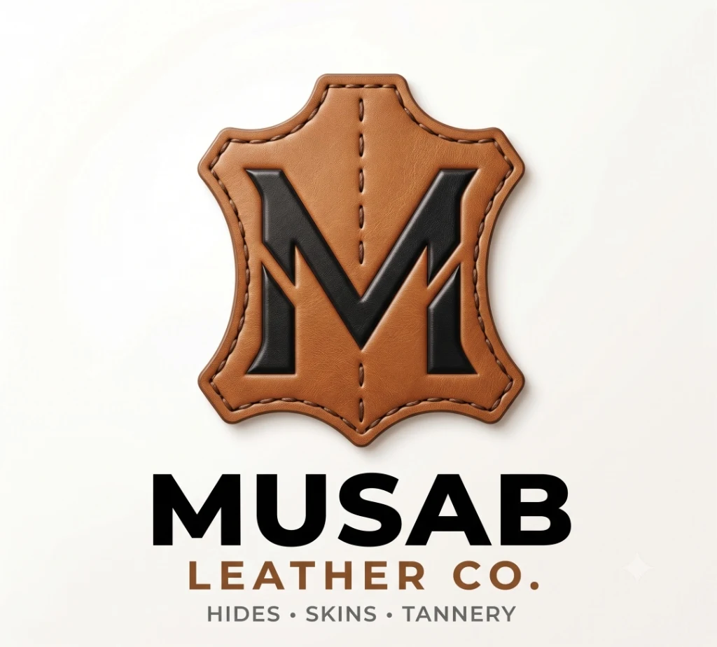 Musab Leathers selected brand artwork showing embossed leather hide M emblem