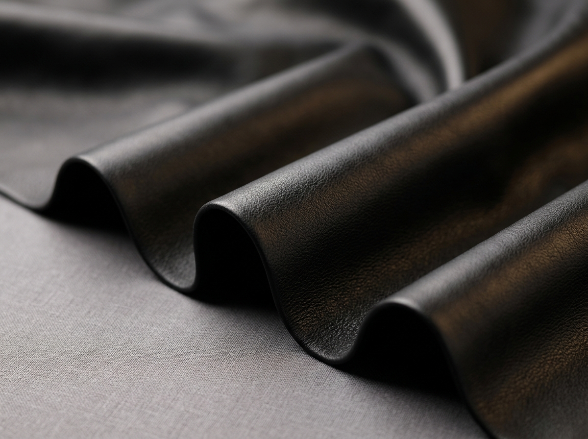 Supple black sheep nappa leather showing soft drape and fine grain